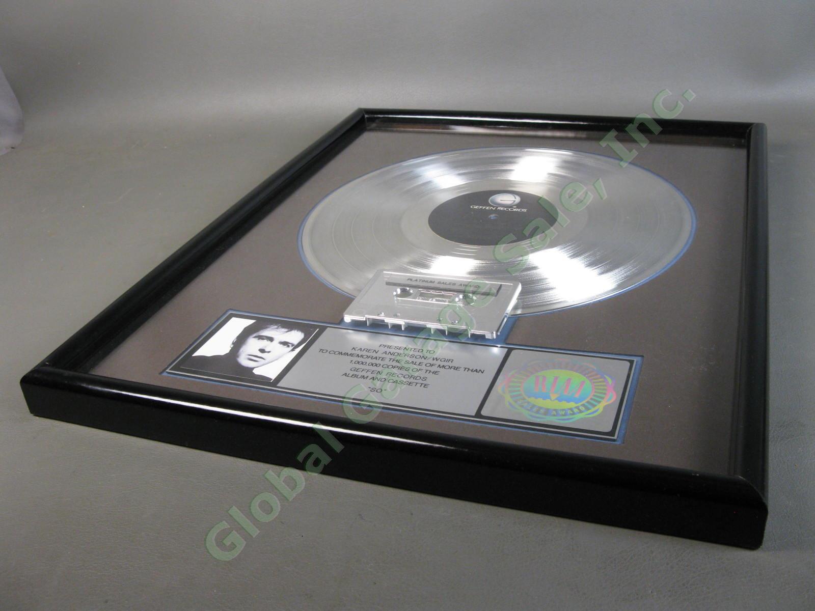 RIAA Certified Peter Gabriel SO Geffen Records Platinum Sales Award In Your Eyes 1