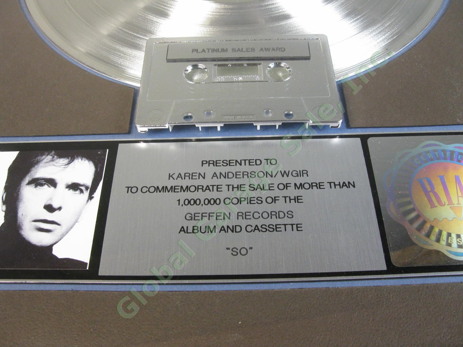 RIAA Certified Peter Gabriel SO Geffen Records Platinum Sales Award In Your Eyes 3