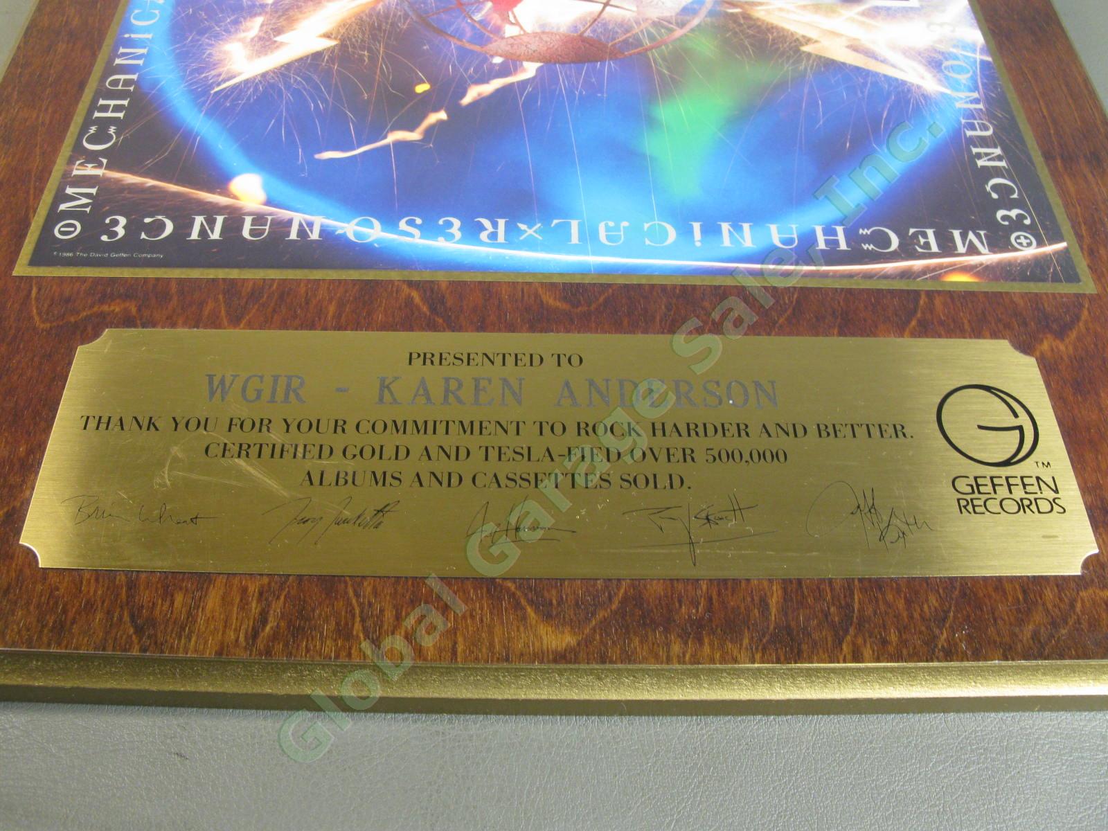 Tesla Mechanical Resonance Geffen Records 1987 Gold Sales Award Wood Plaque NR 2