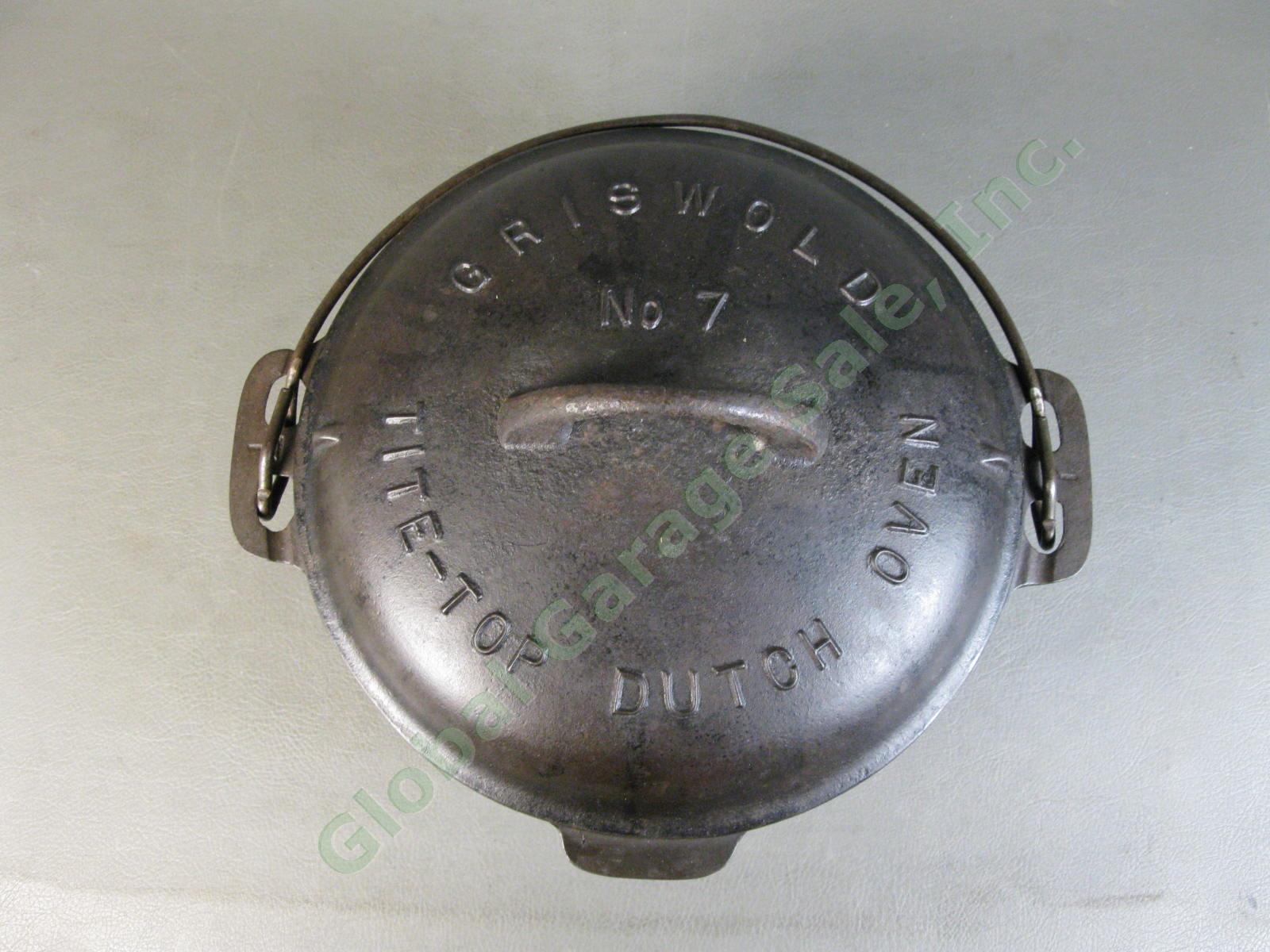 Antique Griswold Cast Iron No 7 Tite-Top Dutch Oven 2603B 2604B Lid Erie 1920 NR 2