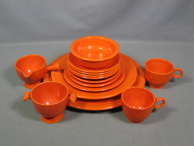 14-Pc Vintage Fiesta Ware Set Red Orange Plates Bowls +