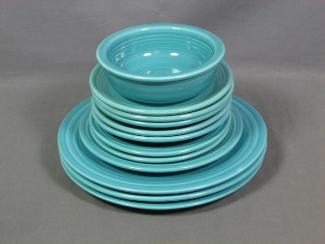 12-Pc Vintage Fiesta Ware Set Turquoise Blue Plate Bowl