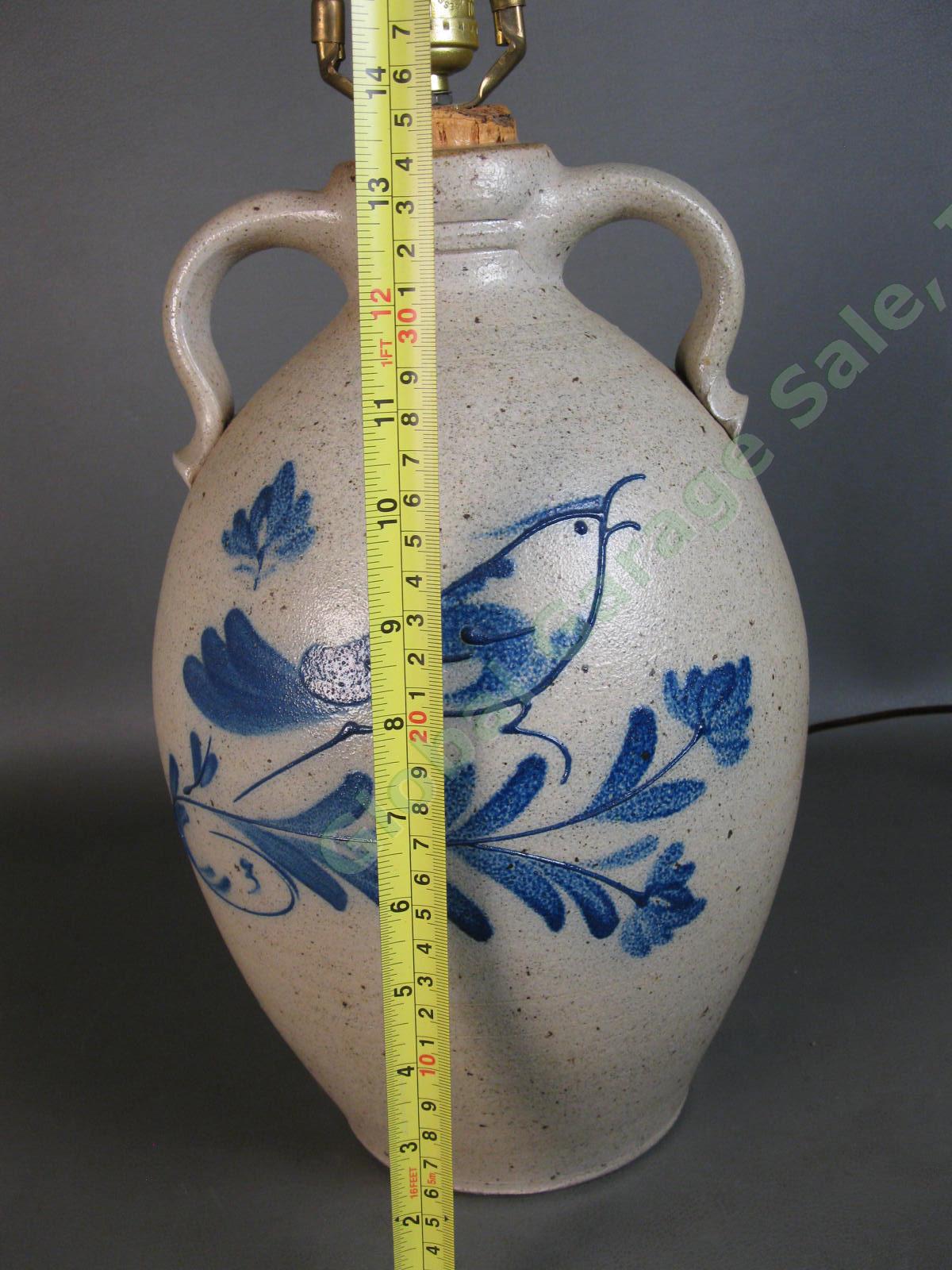 Ethan Allen Rowe Pottery Works Salt Glaze Stoneware Cobalt Blue Bird Lamp RPW NR 4