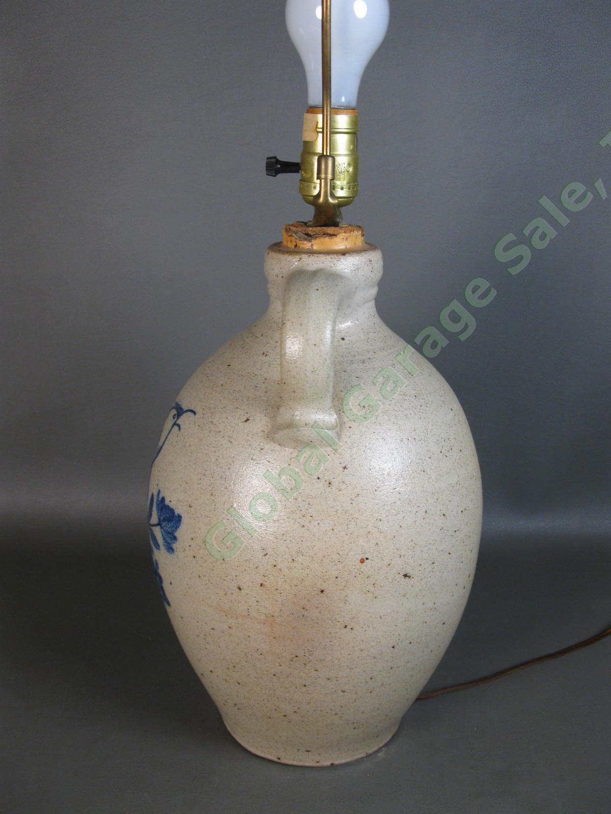 Ethan Allen Rowe Pottery Works Salt Glaze Stoneware Cobalt Blue Bird Lamp RPW NR 6