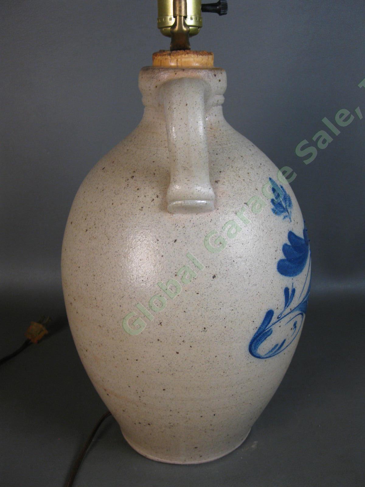 Ethan Allen Rowe Pottery Works Salt Glaze Stoneware Cobalt Blue Bird Lamp RPW NR 8