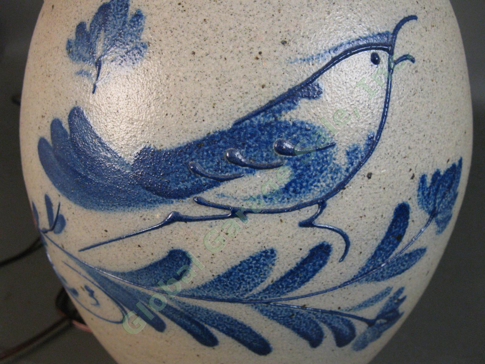 Ethan Allen Rowe Pottery Works Salt Glaze Stoneware Cobalt Blue Bird Lamp RPW NR 11