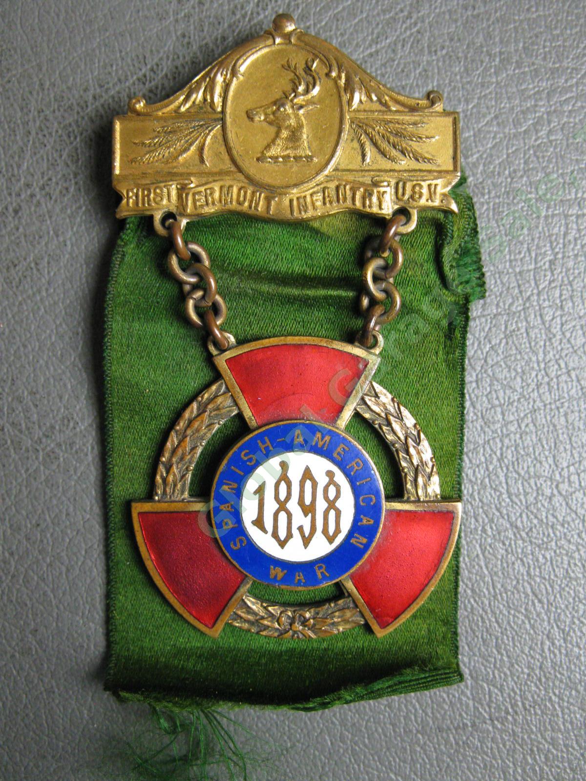 1st Vermont Volunteer Infantry Spanish American War 1898 Enamel Veteran Medal NR