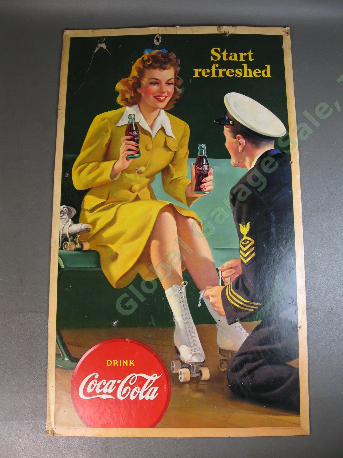 1943 Drink Coca-Cola WWII Start Refreshed Cardboard Litho Sign Judy Garland COKE
