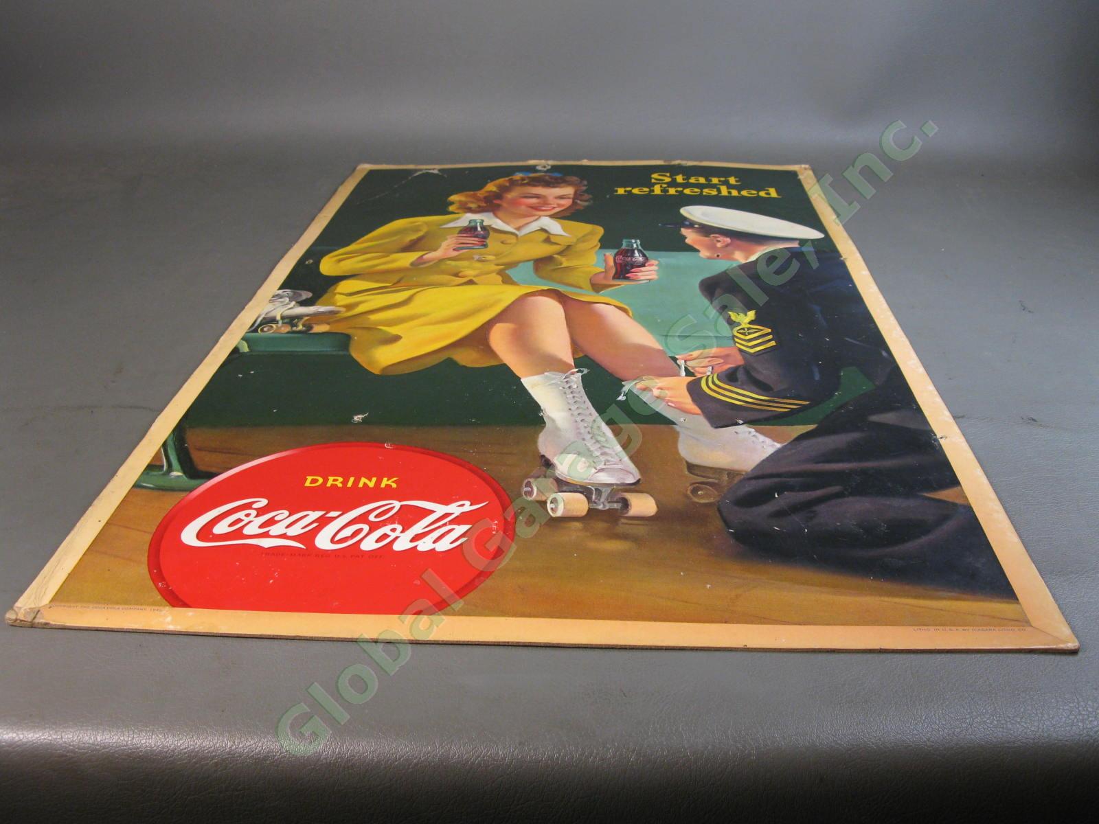 1943 Drink Coca-Cola WWII Start Refreshed Cardboard Litho Sign Judy Garland COKE 1