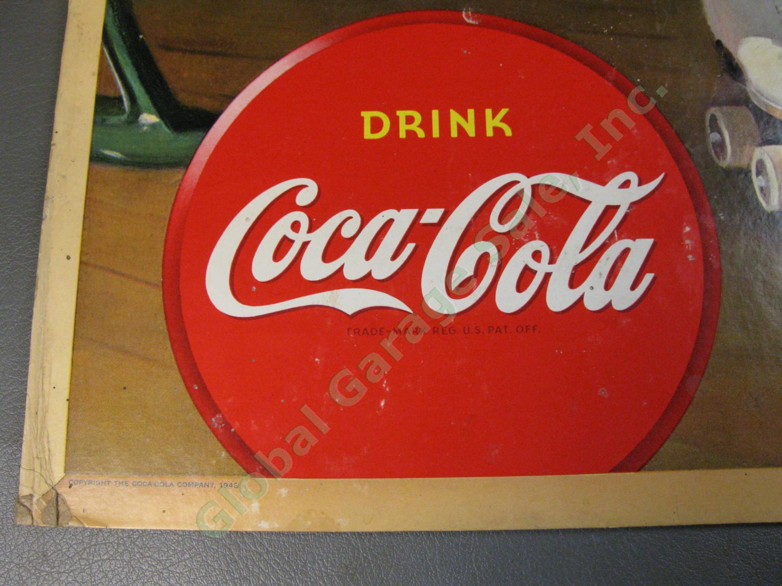 1943 Drink Coca-Cola WWII Start Refreshed Cardboard Litho Sign Judy Garland COKE 7