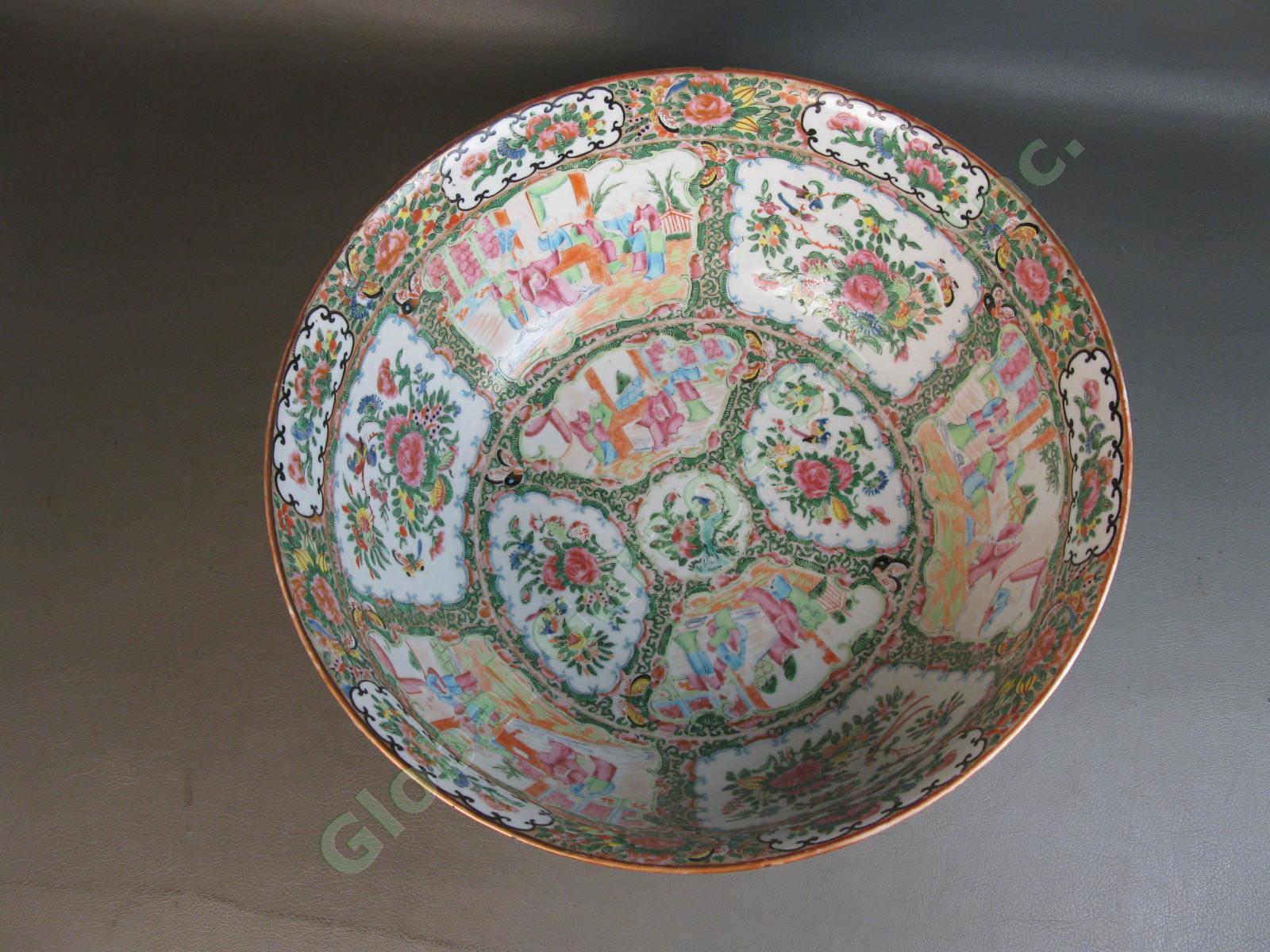 RARE Antique Chinese Early 19th C Large Famille Rose Medallion Punch Bowl 15" NR 1