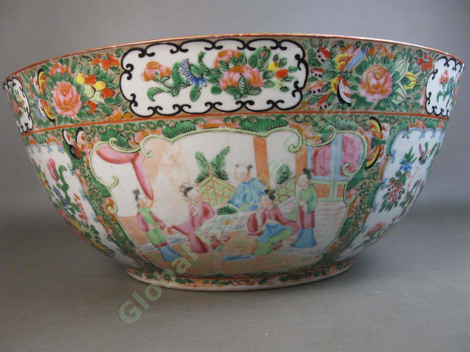 RARE Antique Chinese Early 19th C Large Famille Rose Medallion Punch Bowl 15" NR 2