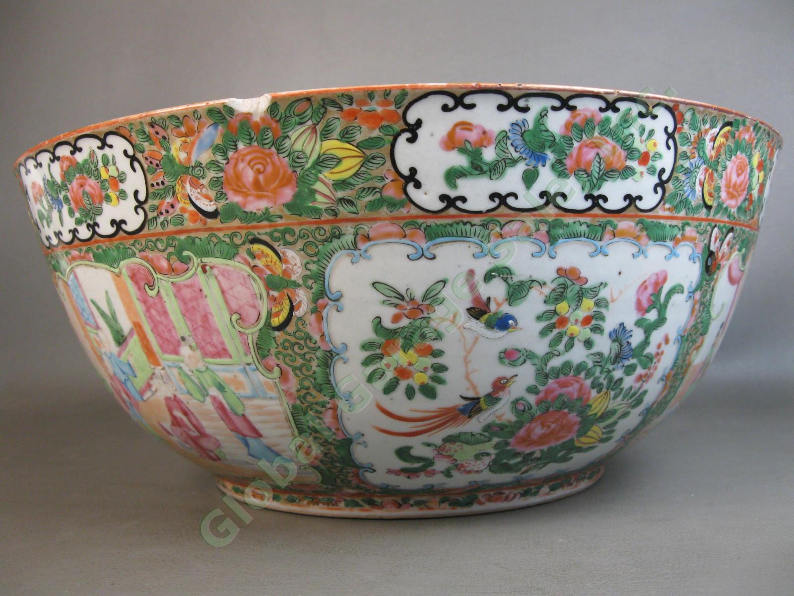 RARE Antique Chinese Early 19th C Large Famille Rose Medallion Punch Bowl 15" NR 3