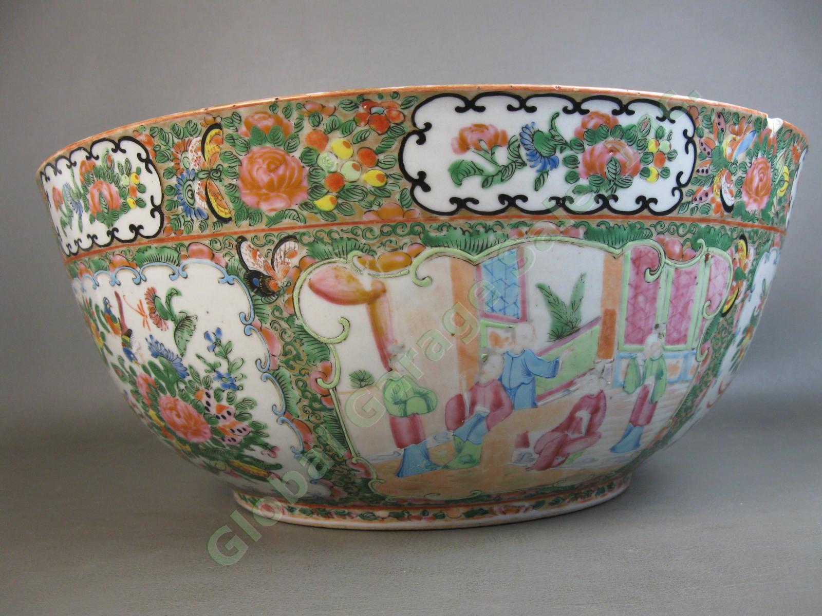 RARE Antique Chinese Early 19th C Large Famille Rose Medallion Punch Bowl 15" NR 4