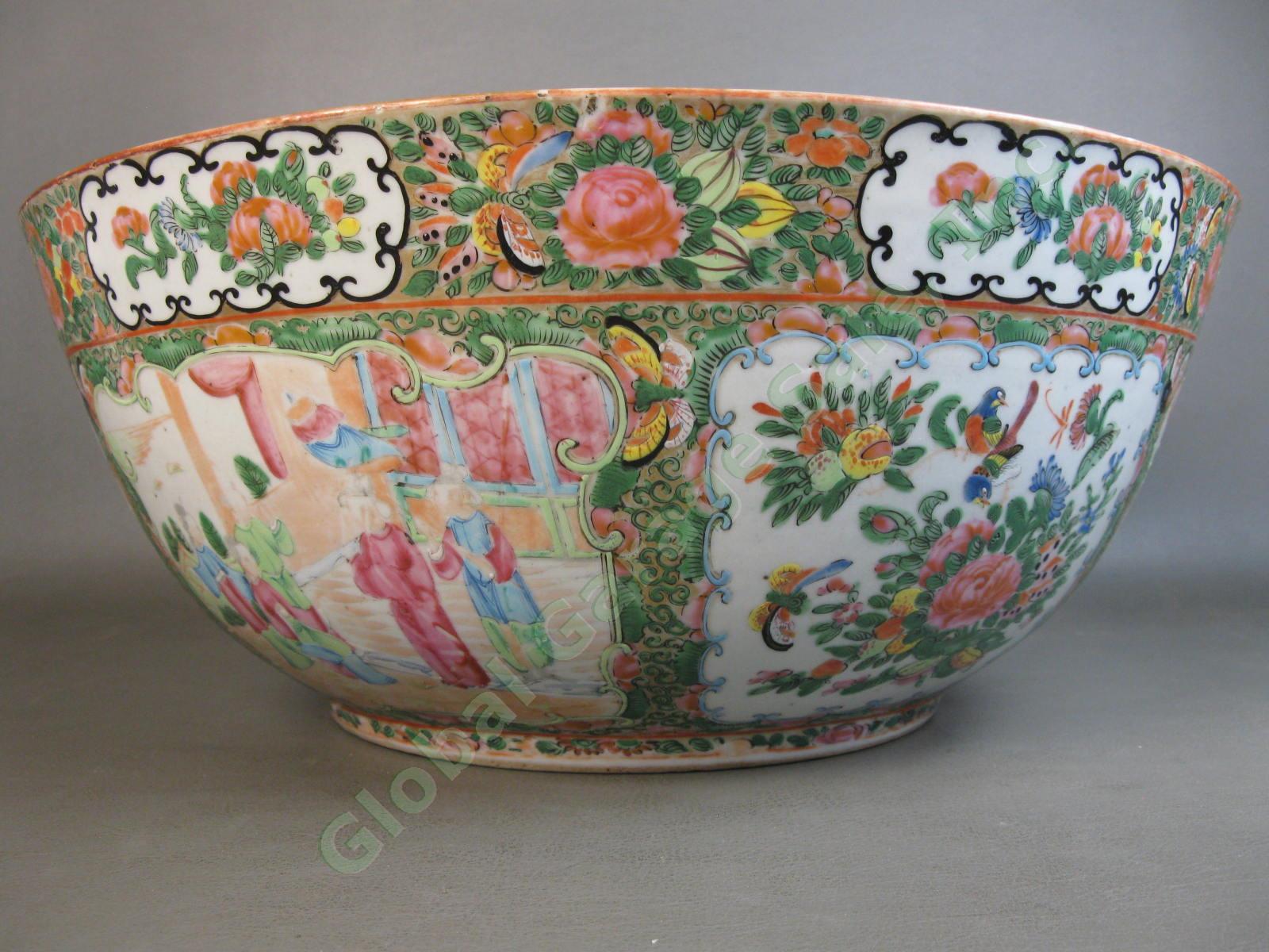RARE Antique Chinese Early 19th C Large Famille Rose Medallion Punch Bowl 15" NR 5