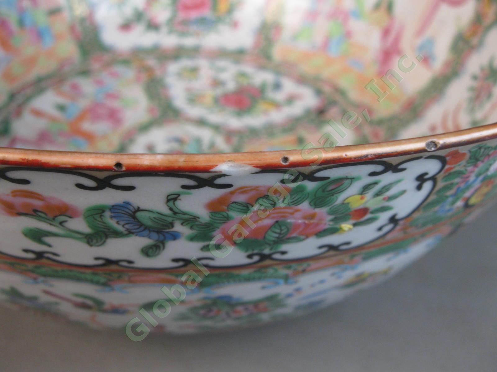 RARE Antique Chinese Early 19th C Large Famille Rose Medallion Punch Bowl 15" NR 13