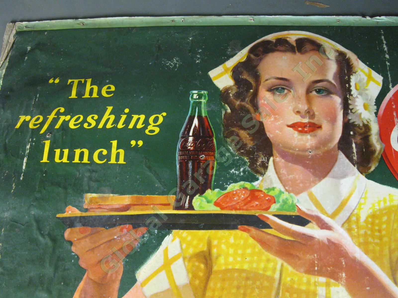 ORIGINAL WWII 1944 The Refreshing Lunch Coca-Cola Cardboard Coke Poster Sign NR 2