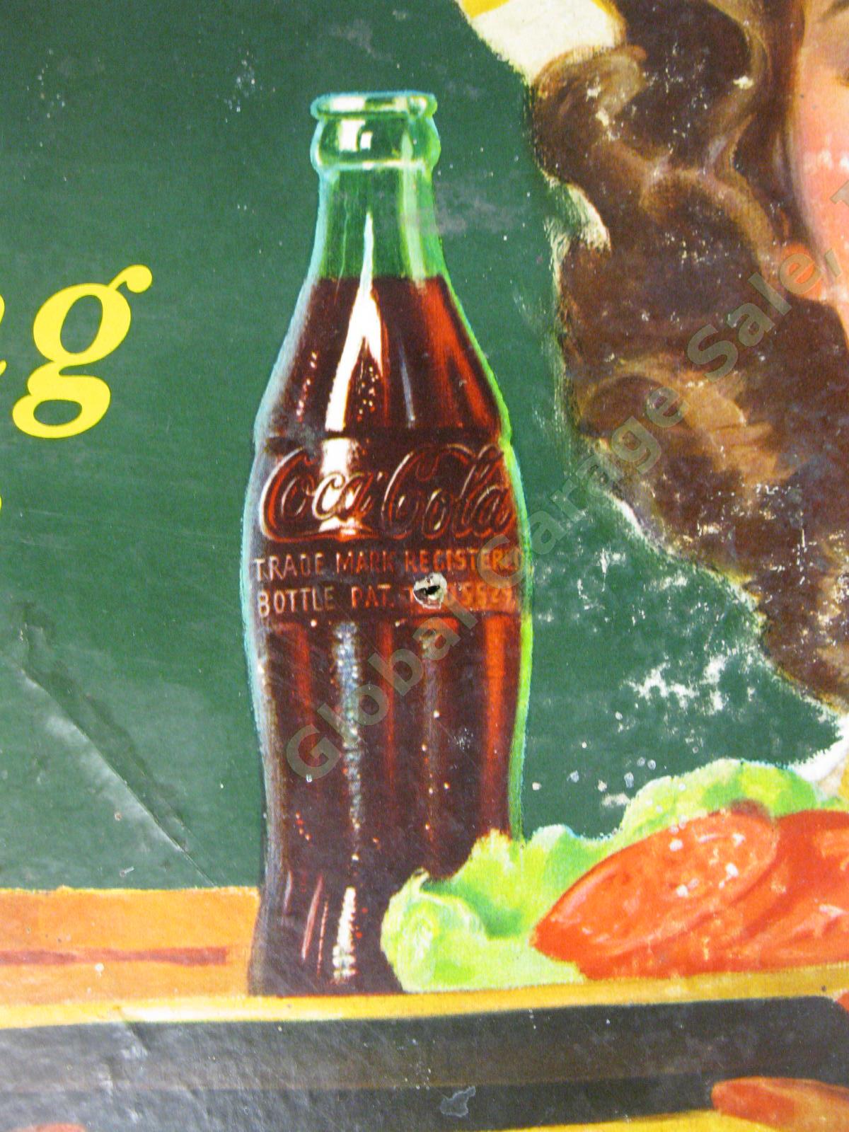 ORIGINAL WWII 1944 The Refreshing Lunch Coca-Cola Cardboard Coke Poster Sign NR 10