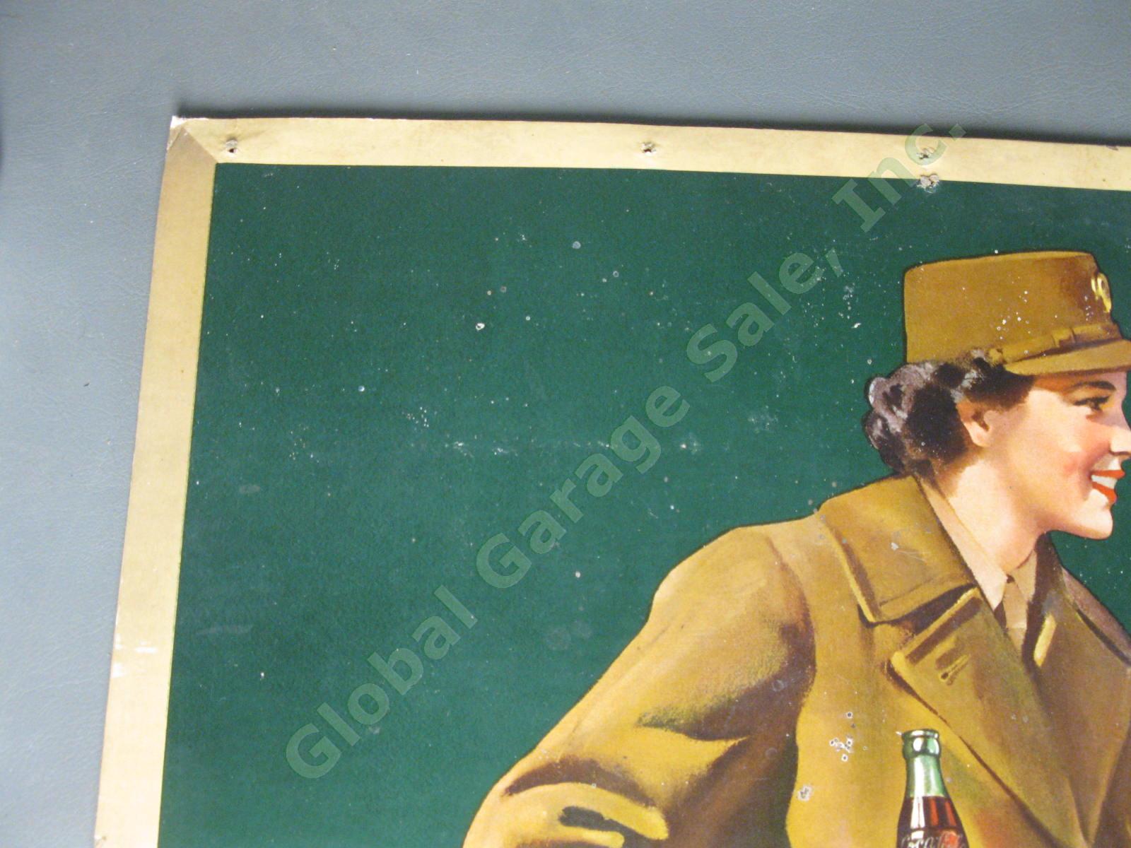 1943 Drink Coca-Cola WWII Rest Pause That Refreshes Cardboard Litho Sign COKE 1