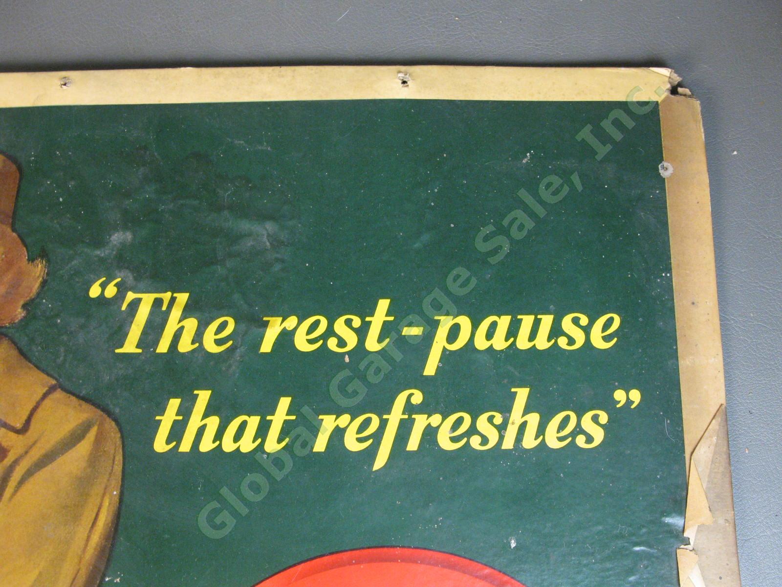 1943 Drink Coca-Cola WWII Rest Pause That Refreshes Cardboard Litho Sign COKE 4