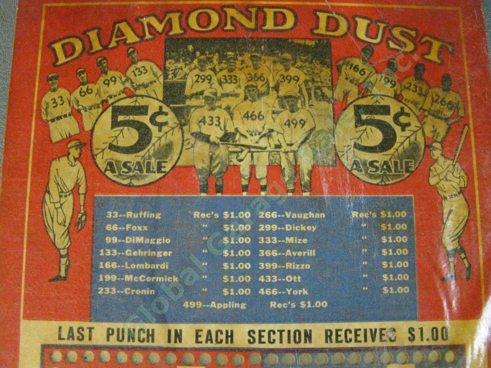 1940 Diamond Dust Baseball Gambling Punchboard Punch Board Trade Simulator NR 5