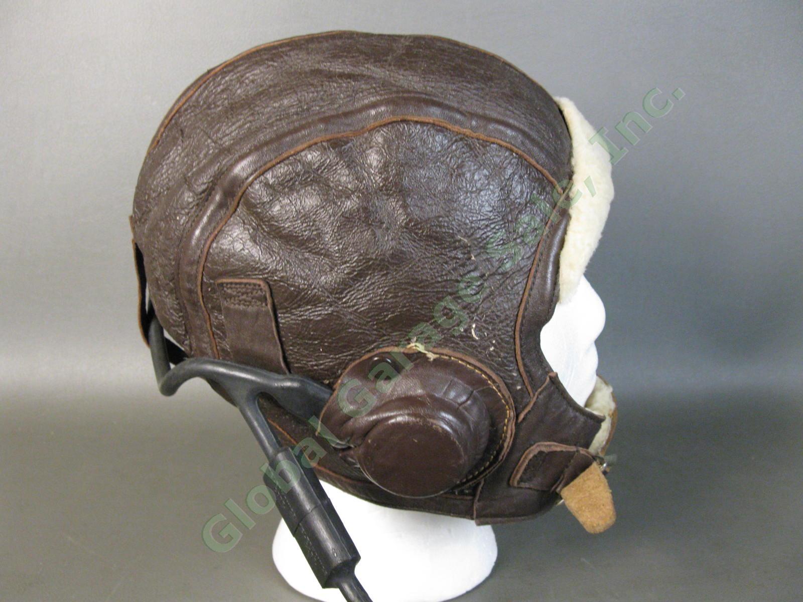 WWII NAF 1092W USN US NAVY Leather Pilot Flight Helmet Telephonics TH37 Receiver 1