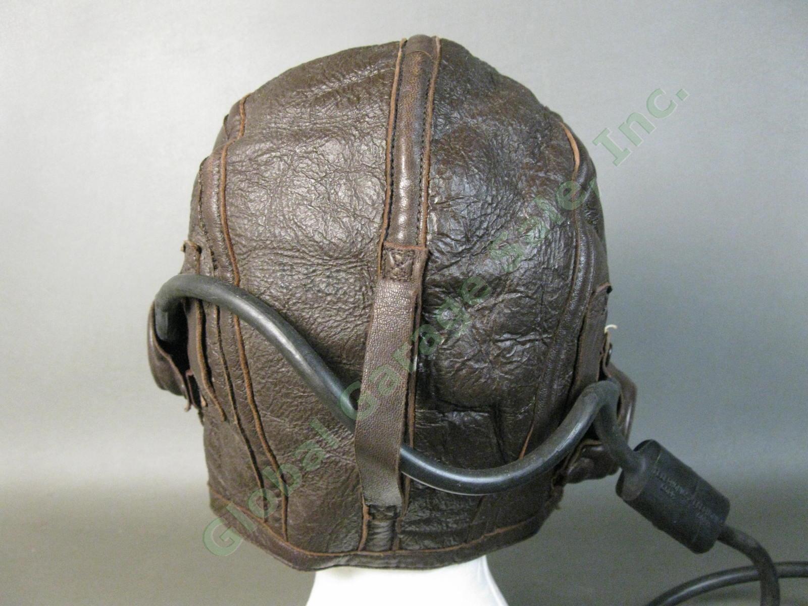 WWII NAF 1092W USN US NAVY Leather Pilot Flight Helmet Telephonics TH37 Receiver 2