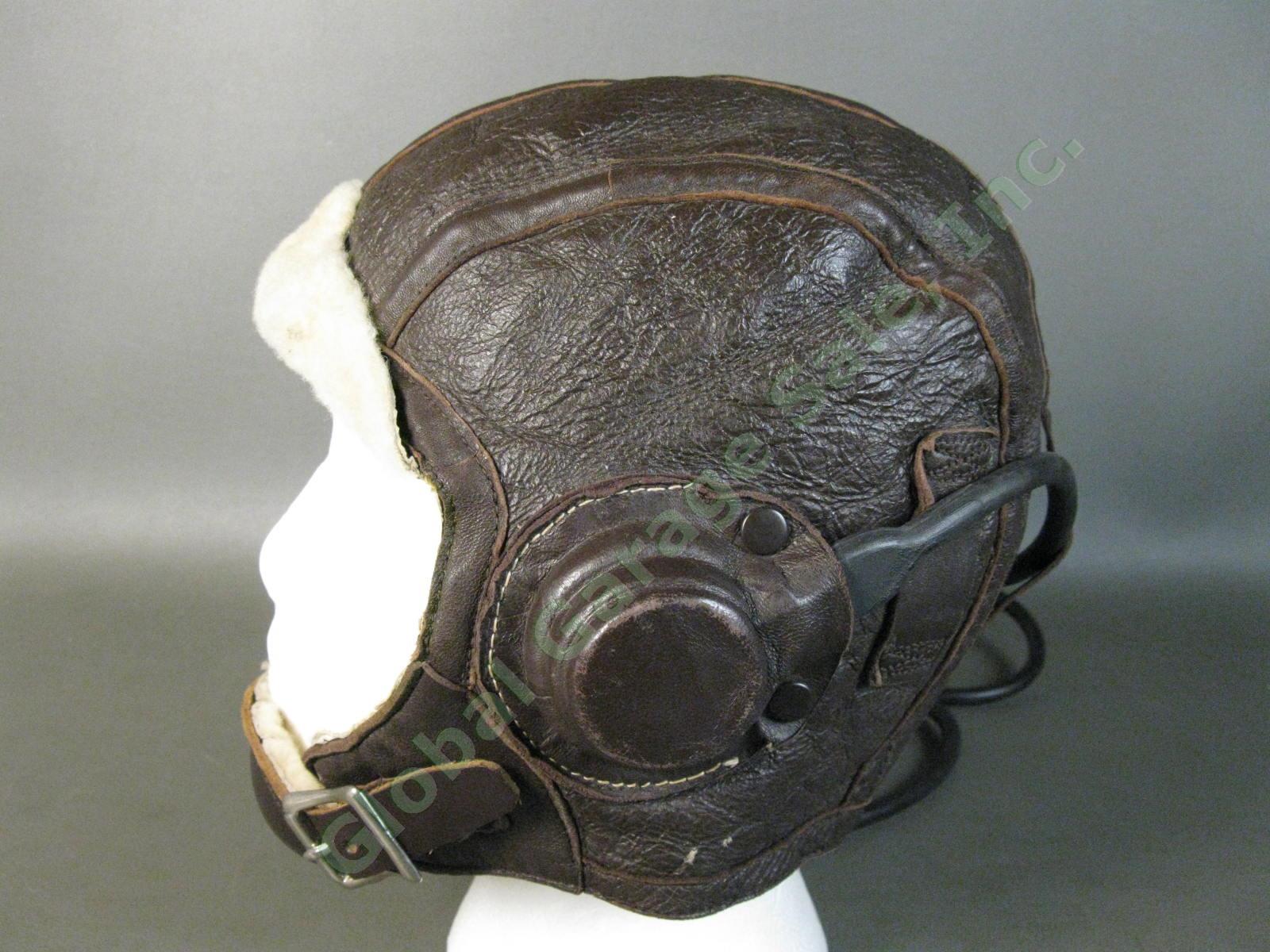 WWII NAF 1092W USN US NAVY Leather Pilot Flight Helmet Telephonics TH37 Receiver 4