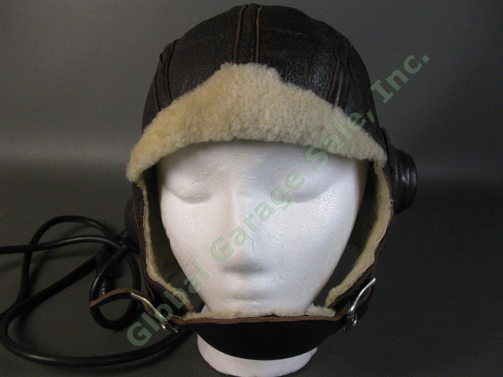 WWII NAF 1092W USN US NAVY Leather Pilot Flight Helmet Telephonics TH37 Receiver 5