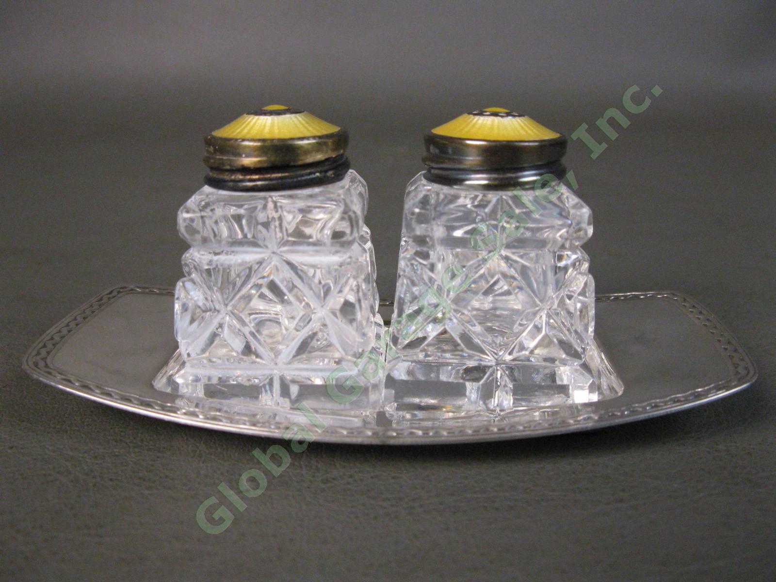 David Andersen Hroar Prydz Guilloche Enamel Sterling Silver Salt & Pepper Shaker