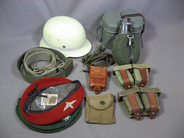 Vintage German Military Helmet Canteens Ammo Pouches NR