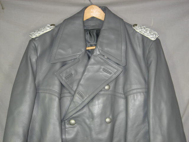 Vintage German Military Army Gray Leather Jacket Coat 1