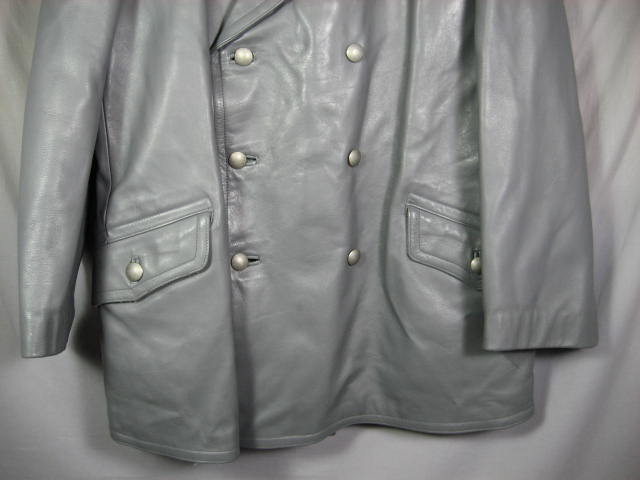 Vintage German Military Army Gray Leather Jacket Coat 2