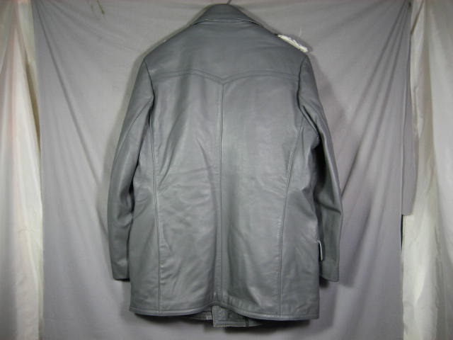 Vintage German Military Army Gray Leather Jacket Coat 3