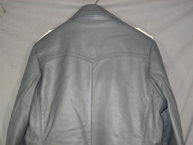 Vintage German Military Army Gray Leather Jacket Coat 4