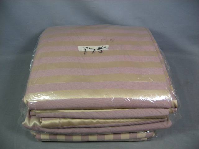 8 Pink Gold Striped 124-128" Round Tablecloth Linen Lot 1