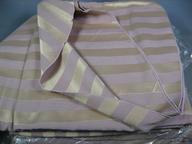 8 Pink Gold Striped 124-128" Round Tablecloth Linen Lot 2