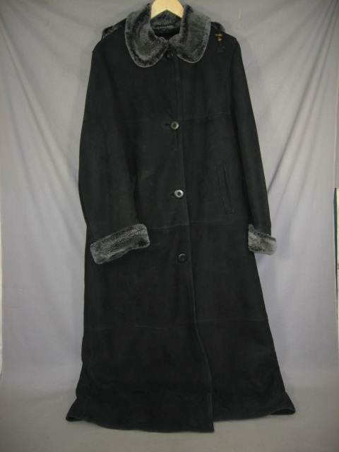 Womans Full Length Black Shearling Sheepskin Coat M NR