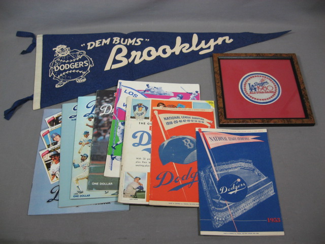 Vintage 1953-80 Dodgers Lot Pennant Programs Patch NR