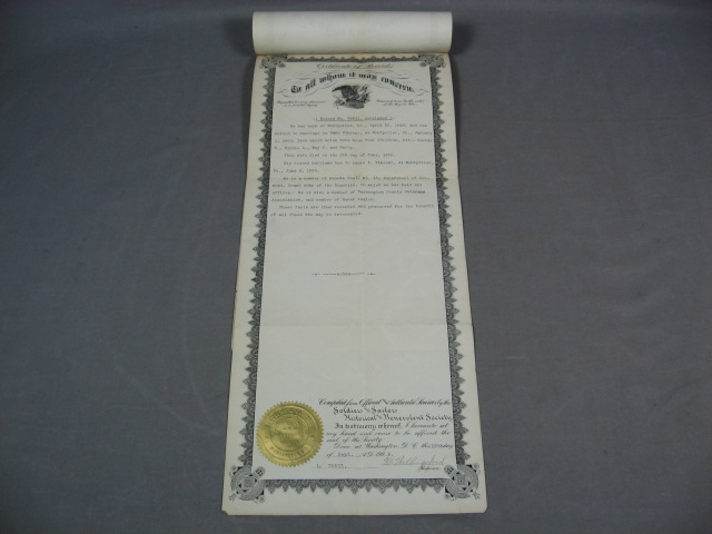 Antique 1906 Civil War Certificate Of Record Wm Noyes 5