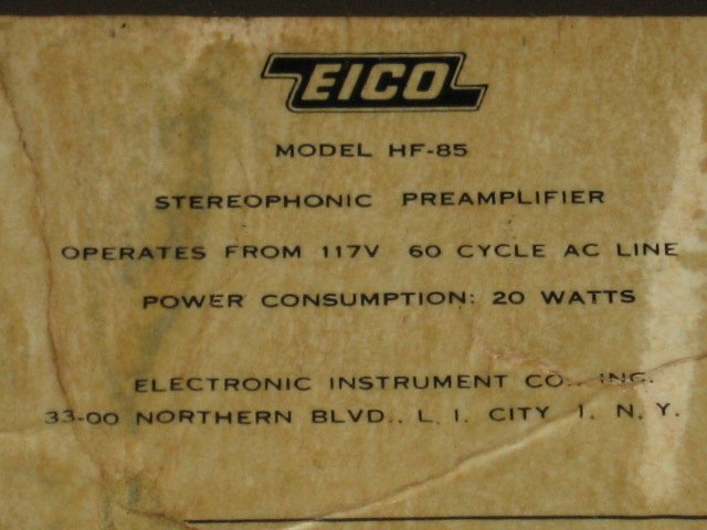 Vintage Eico HF-85 HF85 Stereo Tube Preamp Preamplifier 12