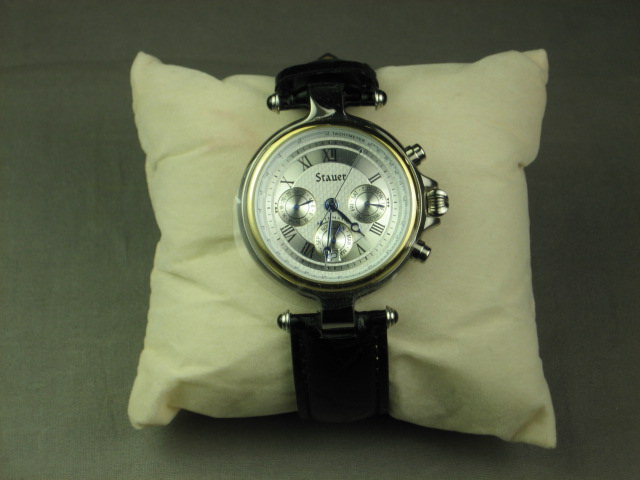 MINT Stauer Chronograph Watch Wristwatch Gold Leather