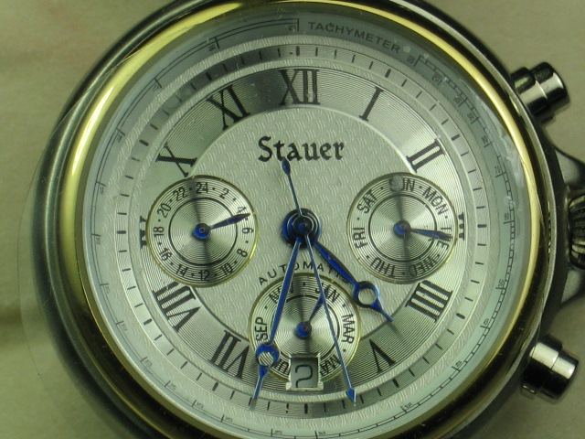 MINT Stauer Chronograph Watch Wristwatch Gold Leather 1