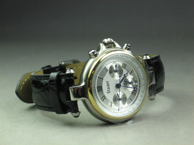 MINT Stauer Chronograph Watch Wristwatch Gold Leather 2