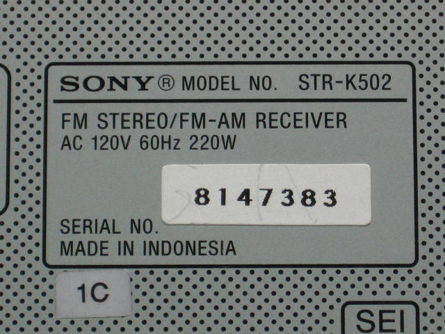 Sony STR-K502 5.1 Digital A/V Home Theater Receiver NR 11