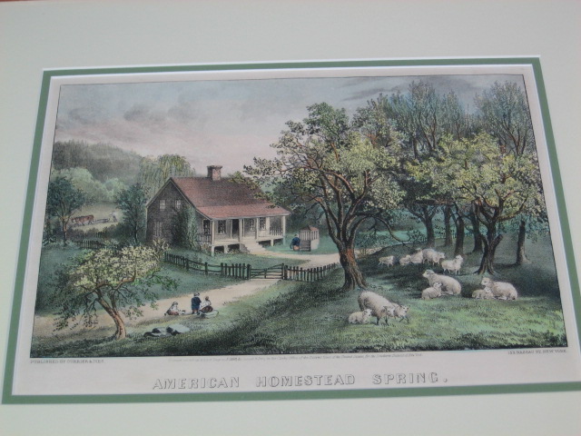Original Currier & Ives Print American Homestead Spring 1