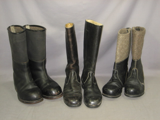 3 Pairs Vintage Black Boots Lot German Military Uniform