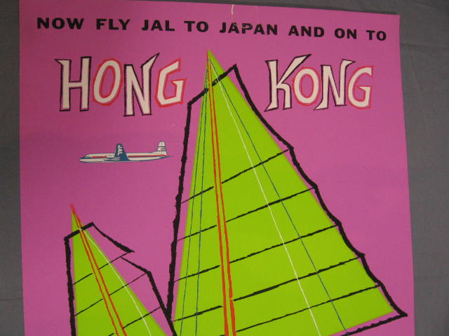 Japan Airlines JAL Hong Kong Travel Poster DC-6B 1950s 1