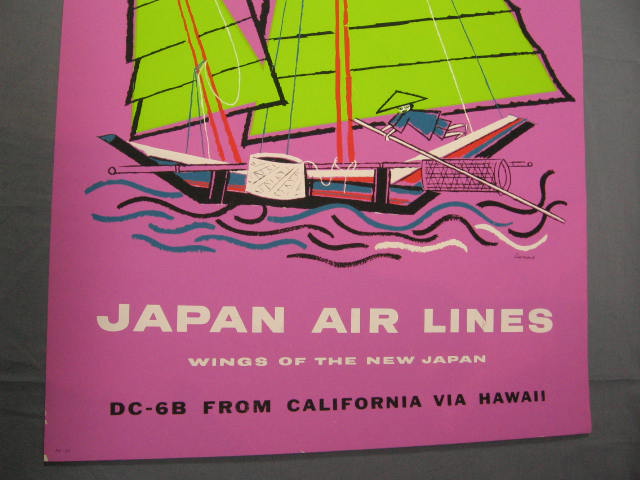 Japan Airlines JAL Hong Kong Travel Poster DC-6B 1950s 2