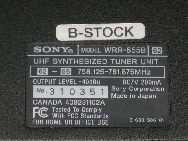 Sony WRT-808A 64 UHF Transmitter WRR-855B 62 Tuner Unit 2